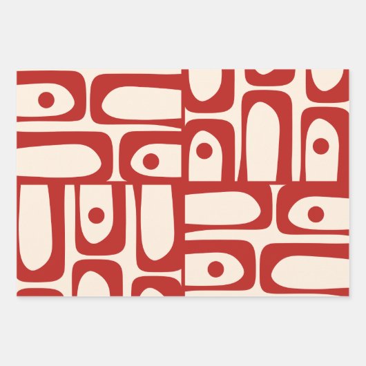 Midden-eeuw moderne Piquet Retro patroon rood Inpakpapier Vel (Voorkant 2)