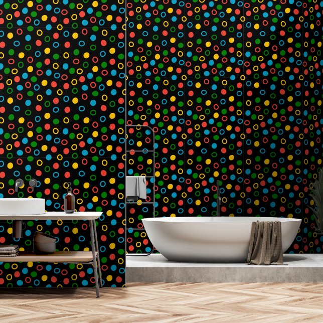 Midden eeuw moderne polka dot zwart peel en stick behang (Badkamer)