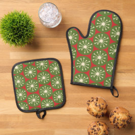 Midden-eeuw Moderne Retro Atomic Vintage Kerstmis Ovenwant & Pannenlap Set