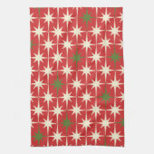 Midden eeuw moderne retro atomische kerststerren theedoek (Verticaal)