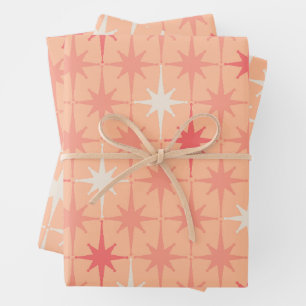 Midden eeuw moderne retro atomische sterren Peach  Inpakpapier Vel