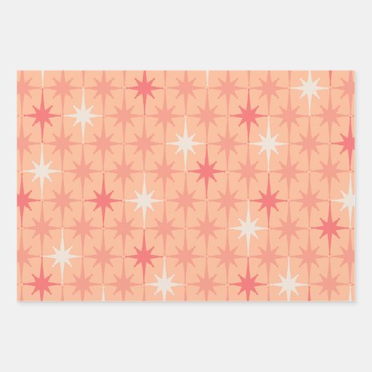 Midden eeuw moderne retro atomische sterren Peach  Inpakpapier Vel (Voorkant)