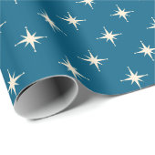 Midden eeuw Moderne Retro Blauwe Atoomsterren Cadeaupapier (Rol Hoek)