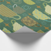 Midden eeuw moderne retro groene theekopje cadeaupapier (Hoek)