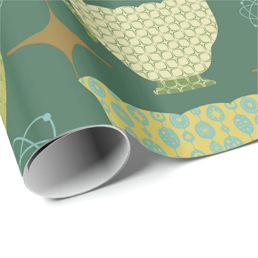 Midden eeuw moderne retro groene theekopje cadeaupapier (Rol Hoek)