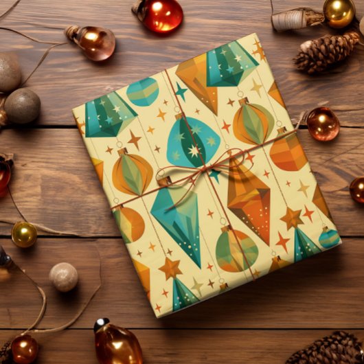 Midden-eeuw Moderne Retro Kerst Atoom Ornament Cadeaupapier