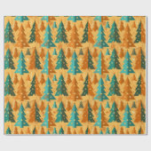 Midden eeuw Moderne Retro Kerstbomen Koper Cadeaupapier (Vlak)