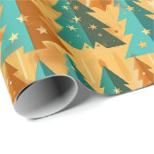 Midden eeuw Moderne Retro Kerstbomen Koper Cadeaupapier (Rol Hoek)