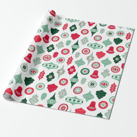 Midden-eeuw moderne retro kerstornamenten cadeaupapier (Uitgerold)