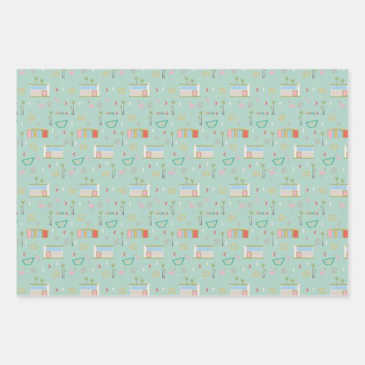Midden eeuw Moderne Retro Palm Springs Inpakpapier Vel (Voorkant 2)