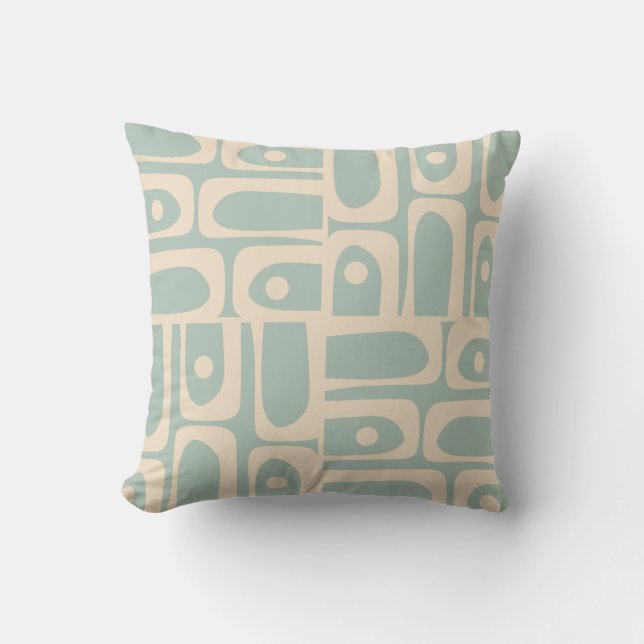 Midden eeuw Moderne Retro Piquet Licht Celadon Bla Kussen (Voorkant)