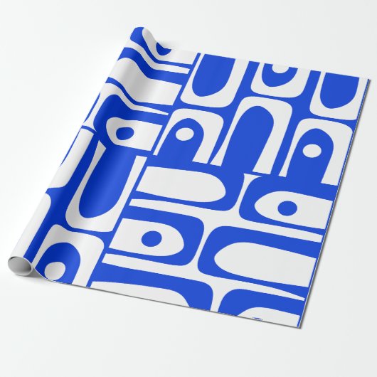 Midden eeuw Moderne Retro Piquet Royal Blue Patroo Cadeaupapier (Uitgerold)