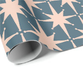 Midden eeuw Moderne Retro Sterren Staal Blauw Patr Cadeaupapier (Rol Hoek)