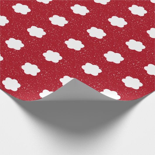 Midden eeuw moderne rood en wit retro bloemenversi cadeaupapier (Hoek)