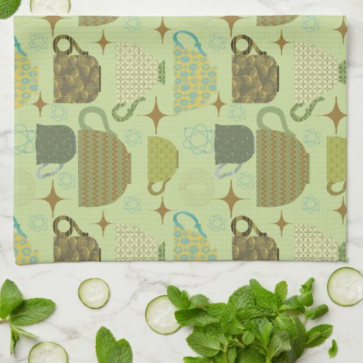 Midden eeuw moderne salie theekopje theedoek (Gevouwen)