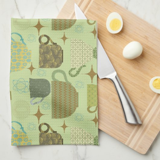 Midden eeuw moderne salie theekopje theedoek (Quarter Fold)