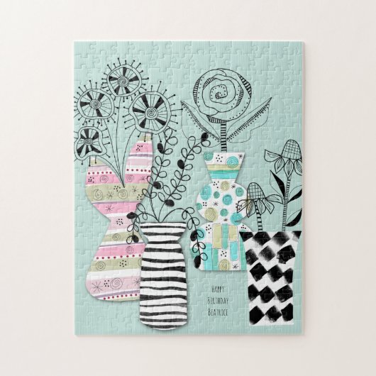 Midden eeuw moderne Scandi bloemnaam Legpuzzel (Verticaal)