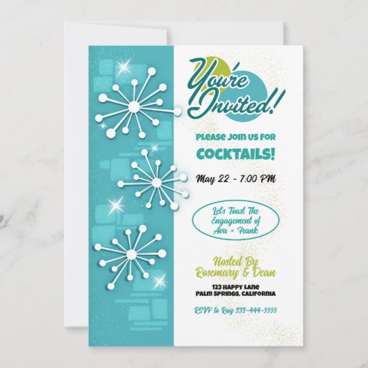 Midden-eeuw moderne Spoetniks Party uitnodigingen (Voorkant)