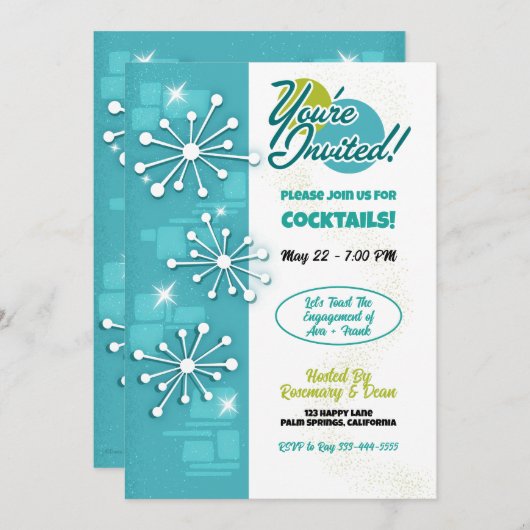 Midden-eeuw moderne Spoetniks Party uitnodigingen (Voorkant / Achterkant)