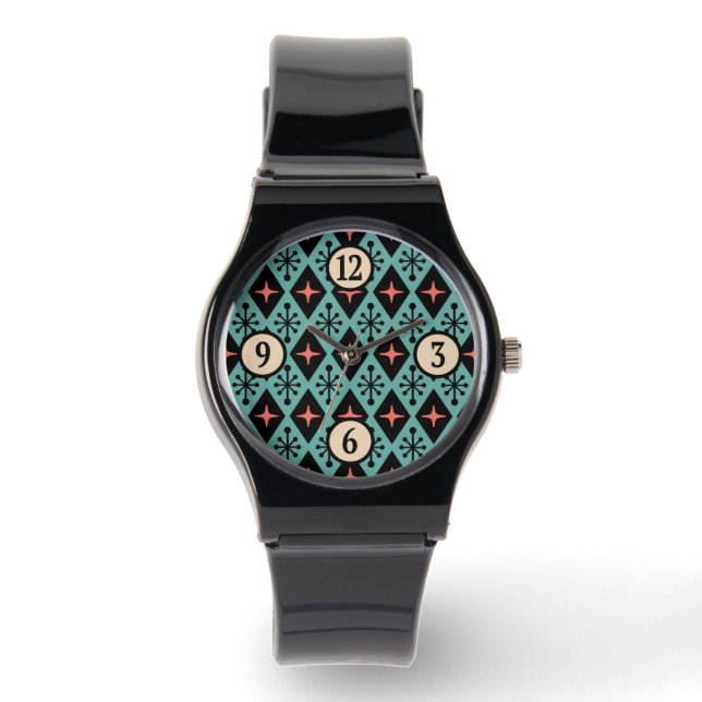 Midden-eeuw moderne Starburst patroon Horloge (Voorkant)