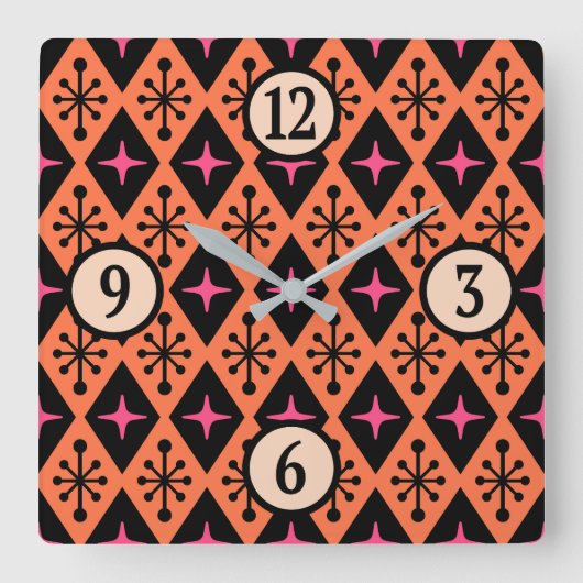 Midden-eeuw moderne Starburst patroon Vierkante Klok (Voorkant)