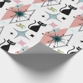 Midden eeuw moderne sterren en katten patroon wit cadeaupapier (Hoek)