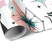 Midden eeuw moderne sterren en katten patroon wit cadeaupapier (Rol Hoek)