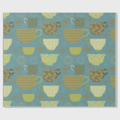 Midden eeuw moderne stoffige blauwe theekopje cadeaupapier (Vlak)