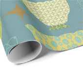 Midden eeuw moderne stoffige blauwe theekopje cadeaupapier (Rol Hoek)