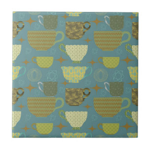 Midden eeuw moderne stoffige blauwe theekopje tegeltje