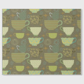 Midden-eeuw moderne Taupe Teacup Cadeaupapier (Vlak)