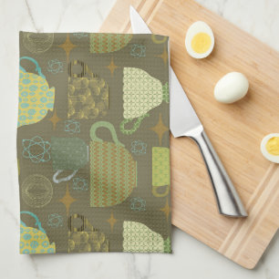 Midden-eeuw moderne Taupe Teacup Theedoek