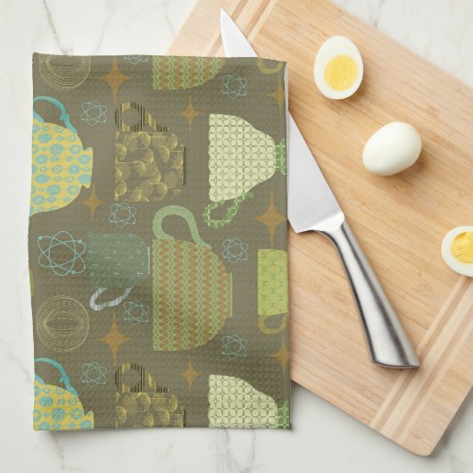 Midden-eeuw moderne Taupe Teacup Theedoek (Quarter Fold)