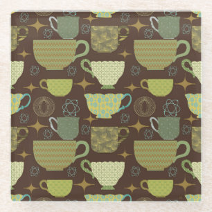 Midden eeuw moderne theekopje bruin glazen onderzetter