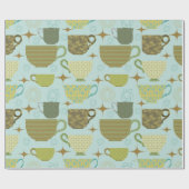 Midden eeuw moderne turquoise theekopje cadeaupapier (Vlak)