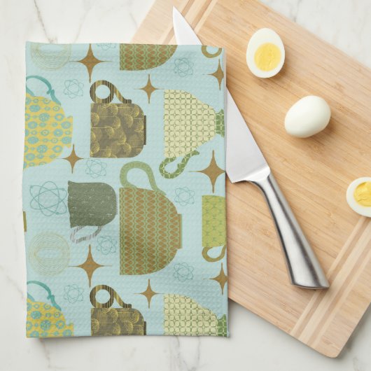 Midden eeuw moderne turquoise theekopje theedoek (Quarter Fold)