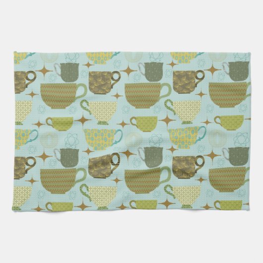 Midden eeuw moderne turquoise theekopje theedoek (Horizontaal)