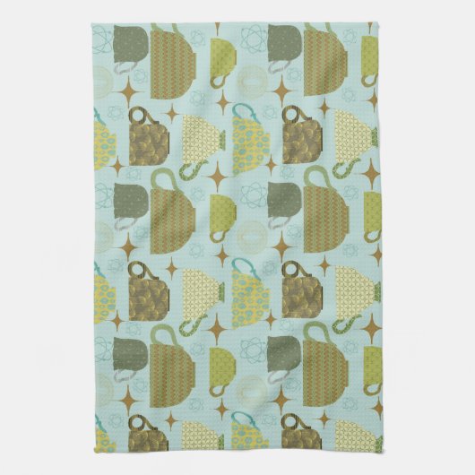 Midden eeuw moderne turquoise theekopje theedoek (Verticaal)