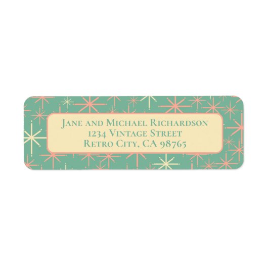 Midden eeuw moderne twinkelende atoomsterren retro etiket (Voorkant)