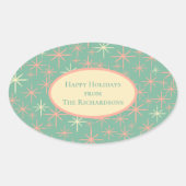 Midden eeuw moderne twinkelende atoomsterren retro ovale sticker (Voorkant)