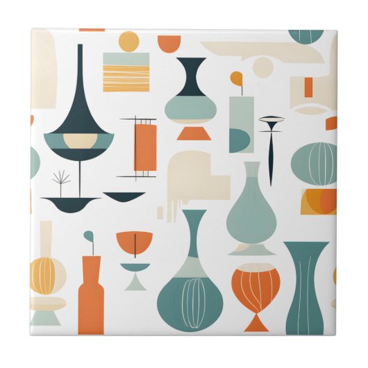 Midden eeuw moderne vaas vorm op wit tegeltje (Voorkant)