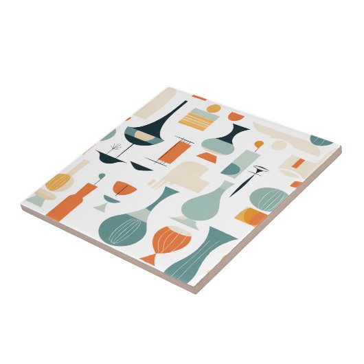 Midden eeuw moderne vaas vorm op wit tegeltje (Zijkant)