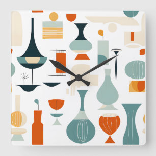 Midden eeuw moderne vaas vorm op wit vierkante klok