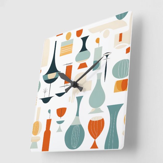 Midden eeuw moderne vaas vorm op wit vierkante klok (Hoek)