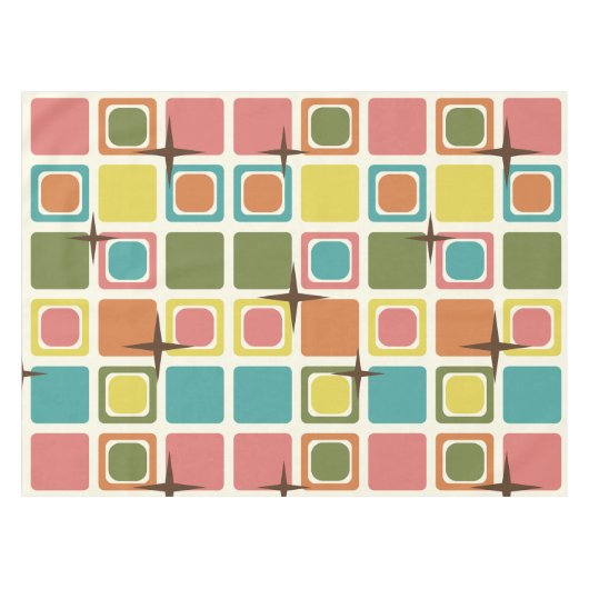 Midden eeuw moderne vierkanten kleurrijk tafelkleed (Voorkant (Horizontaal))