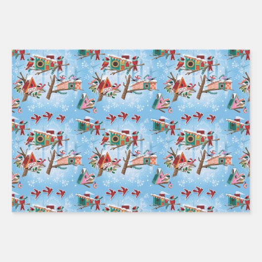 Midden-eeuw moderne vogelhuisjes Kerstmis Inpakpapier Vel (Voorkant)