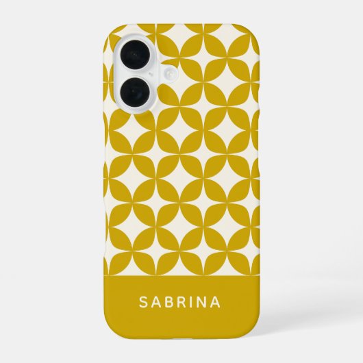 Midden eeuw moderne vormen gele gepersonaliseerd iPhone 16 hoesje (Achterkant)