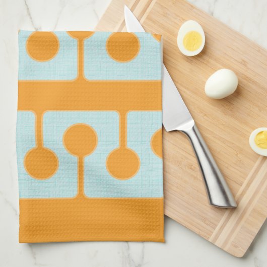 Midden eeuw moderne vormen in Sync Oranje, Aqua Theedoek (Quarter Fold)