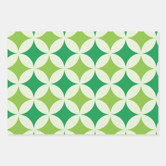 Midden eeuw moderne Witte Groene Starbursts Cirkel Inpakpapier Vel (Voorkant 3)