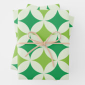 Midden eeuw moderne Witte Groene Starbursts Cirkel Inpakpapier Vel (In situ)